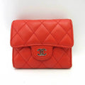 Pre-Owned Chanel Wallet Small Orange Red Series Silver Metal Fittings Mini Trifold Matelasse Women's Lambskin  (Good)