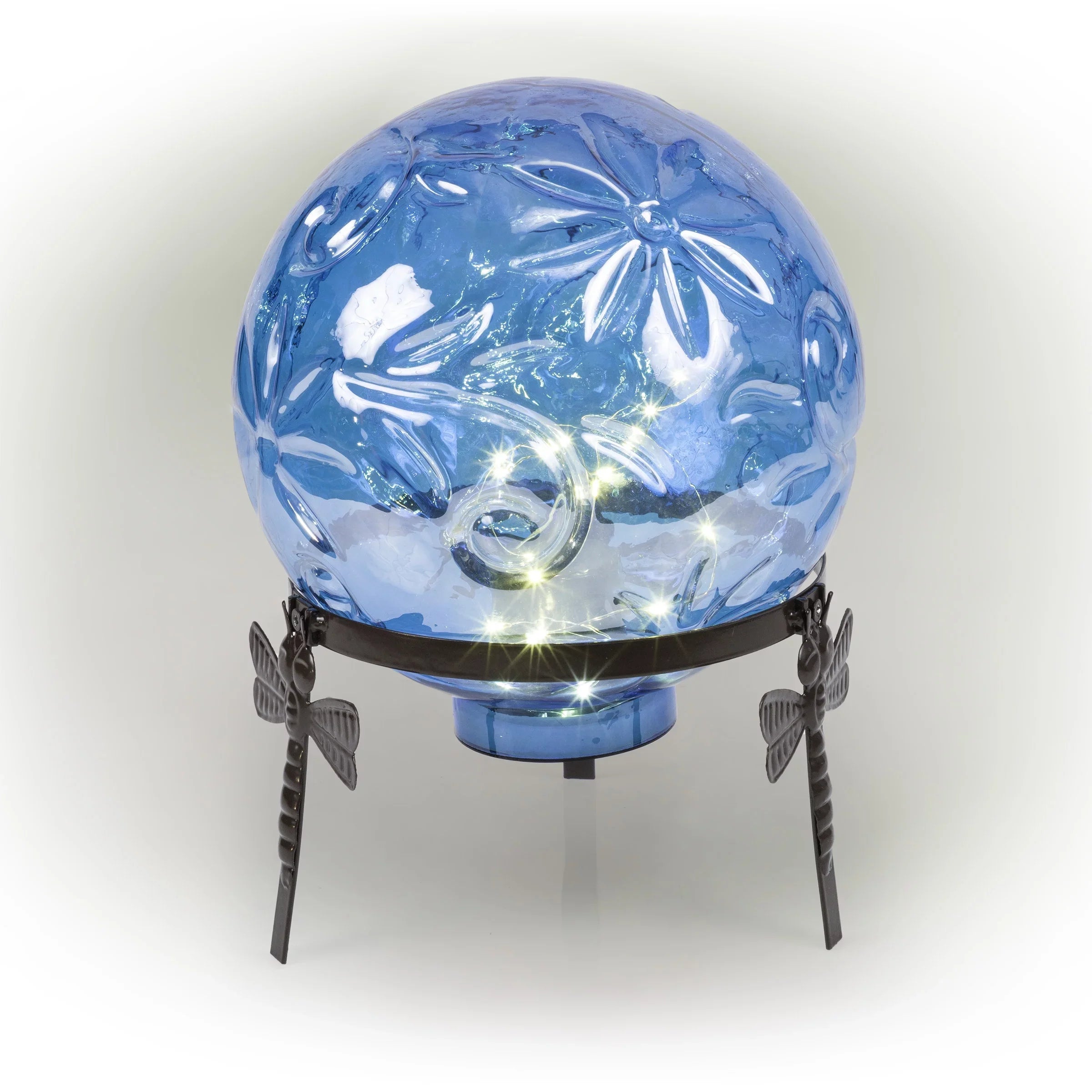 Alpine Corporation 10"  x 10"  x 13"  Embossed Glass Light-up Gazing Globe, Blue