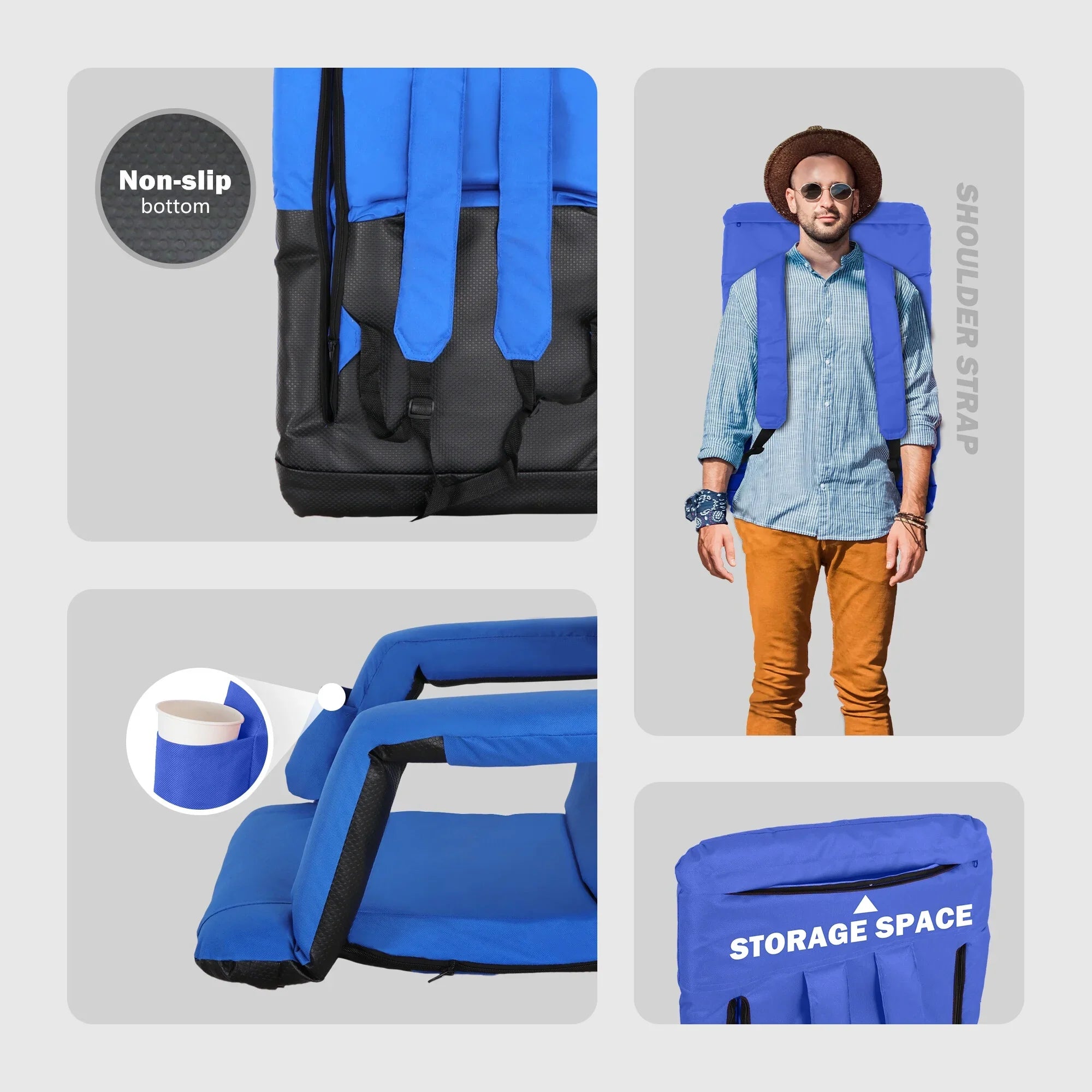 HomGarden Portable Folding Stadium Seat Chair Padded Cushion Bleacher, Blue