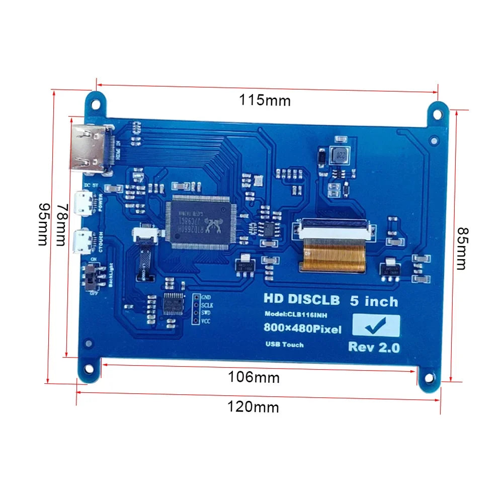 Tomshoo 5 Inch  Capacitive Touchscreen Display 800*480 Resolution Small Portable  with   Interface Compatible with Raspberry Pi Tool