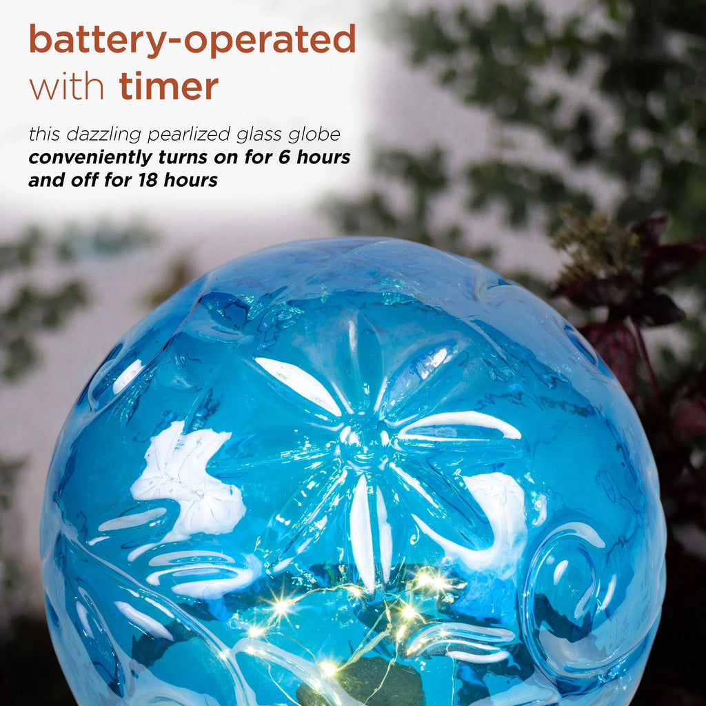Alpine Corporation 10"  x 10"  x 13"  Embossed Glass Light-up Gazing Globe, Blue