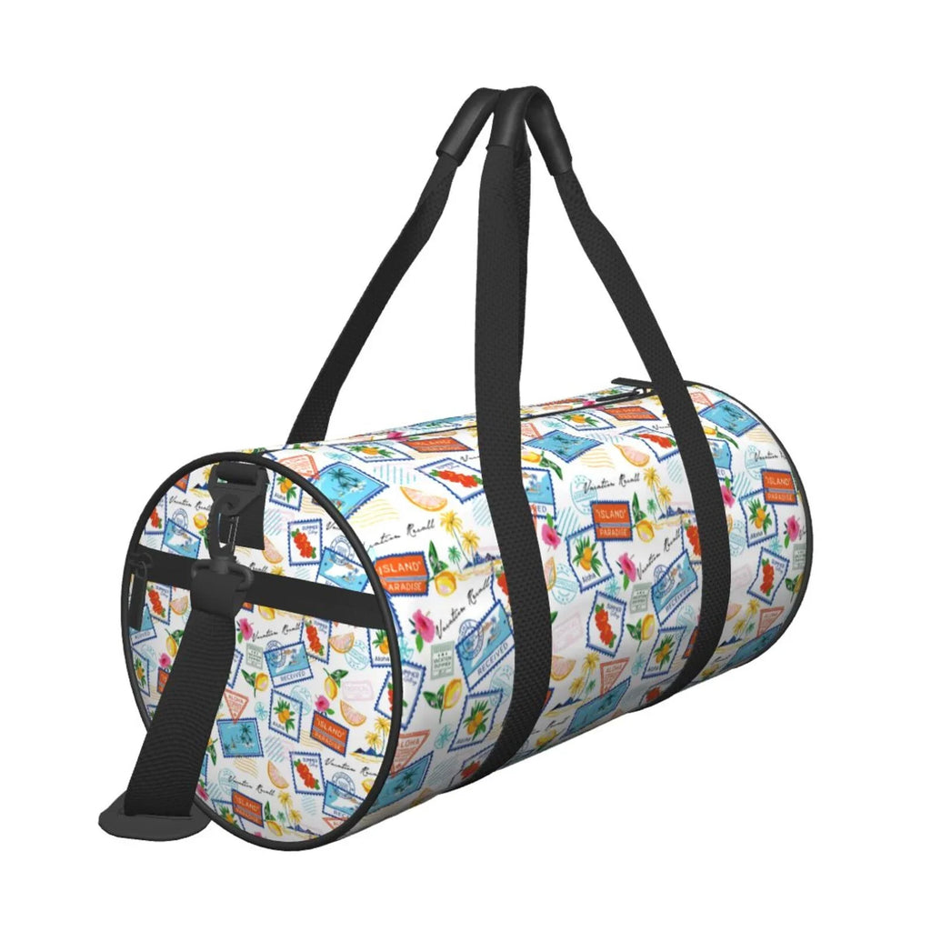 Coaee Summer Stamp Large Capacity Travel Luggage Bag Cylinder Gym Bag Waterproof Sports Bag with Pocket and Compartment
