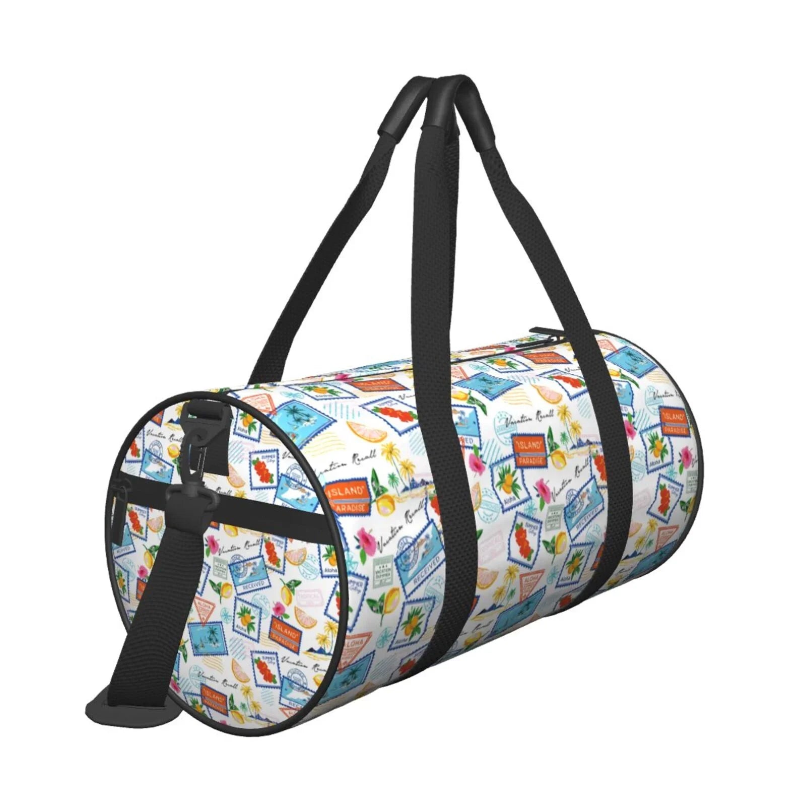 Coaee Summer Stamp Large Capacity Travel Luggage Bag Cylinder Gym Bag Waterproof Sports Bag with Pocket and Compartment