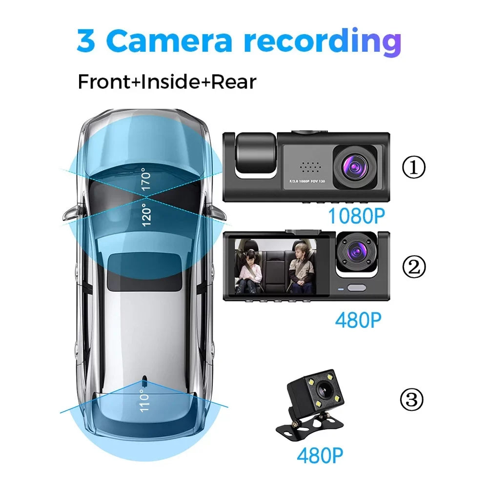 Pinnaco Dash Cam Clear Car Rearview Mirror Video Recorder with 3 Cameras, WiFi Interconnection, and Auto Safety Features
