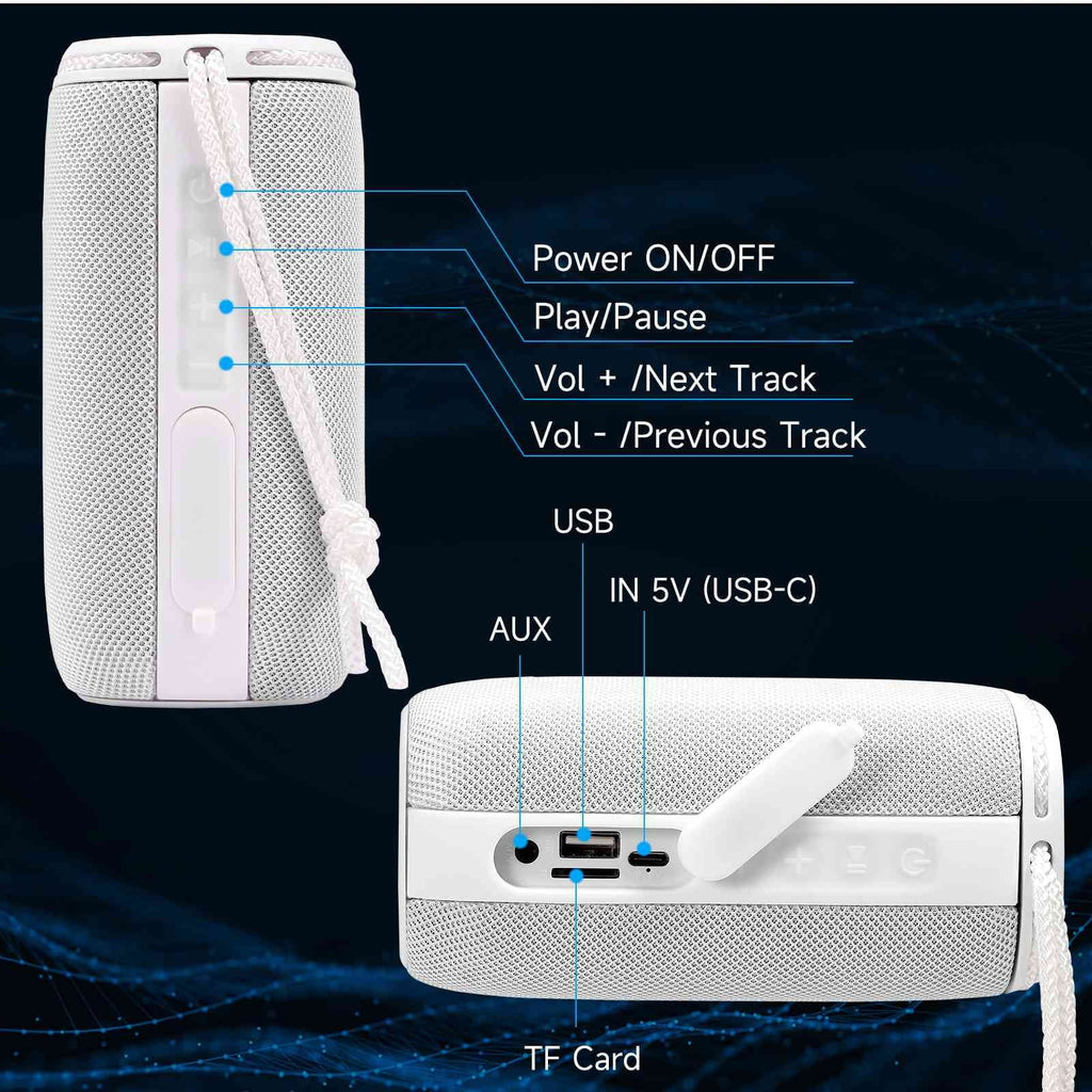UrbanX Scorpio Series Bluetooth Speaker,  Waterproof Speakers 360°  Surround Sound with Punchy Bass, True Wireless Pairing, .3, Portable Speaker for   - White