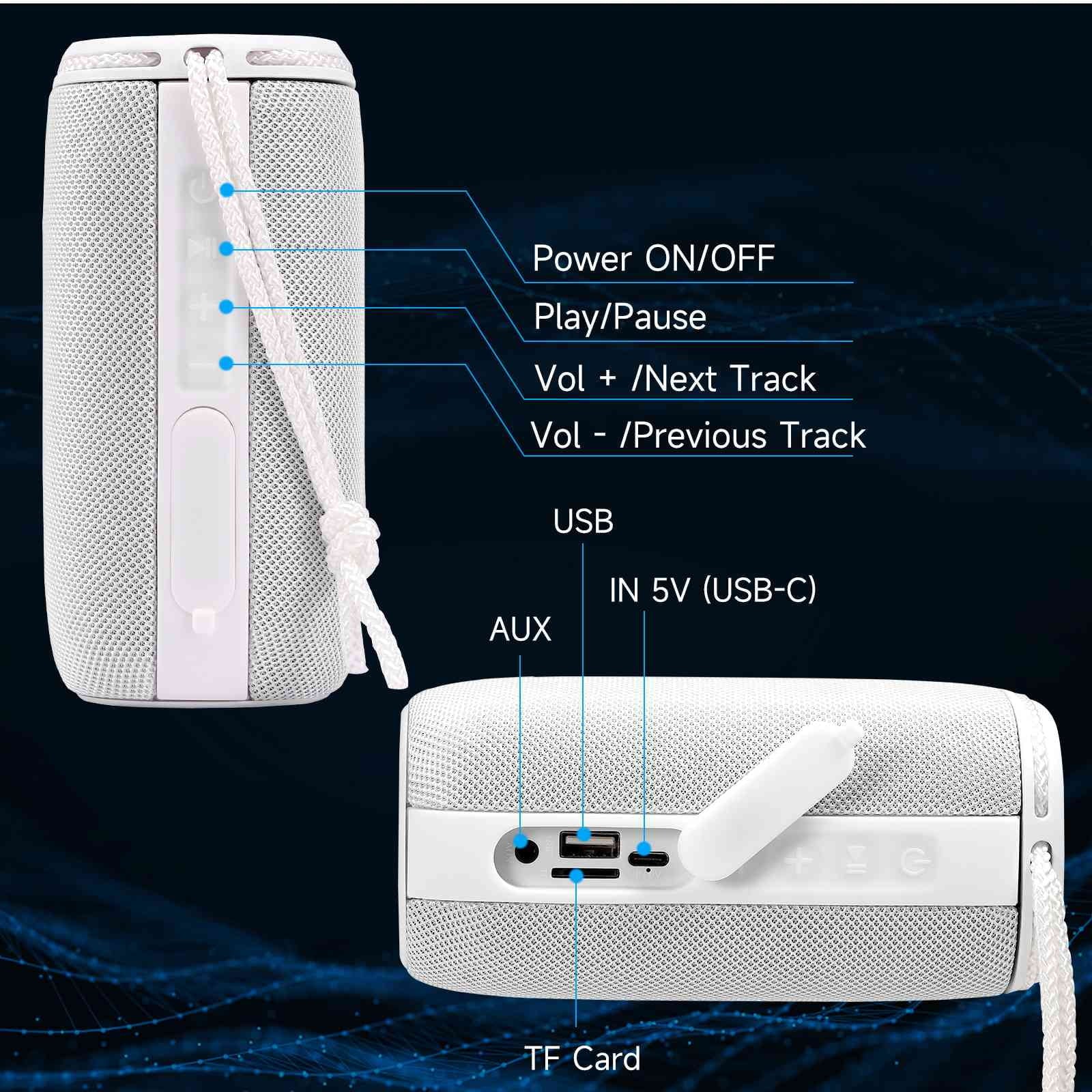 UrbanX Scorpio Series Bluetooth Speaker,  Waterproof Speakers 360°  Surround Sound with Punchy Bass, True Wireless Pairing, .3, Portable Speaker for   - White