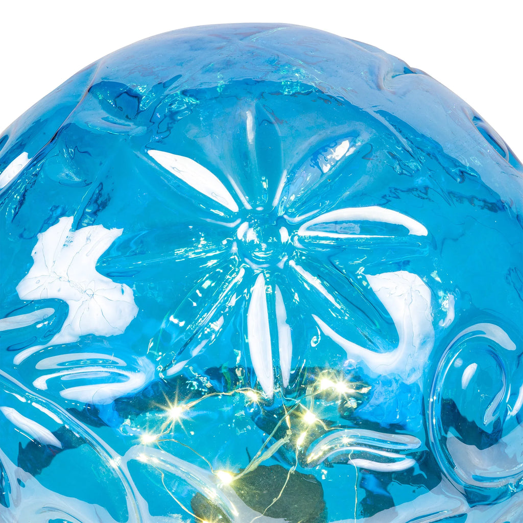 Alpine Corporation 10"  x 10"  x 13"  Embossed Glass Light-up Gazing Globe, Blue