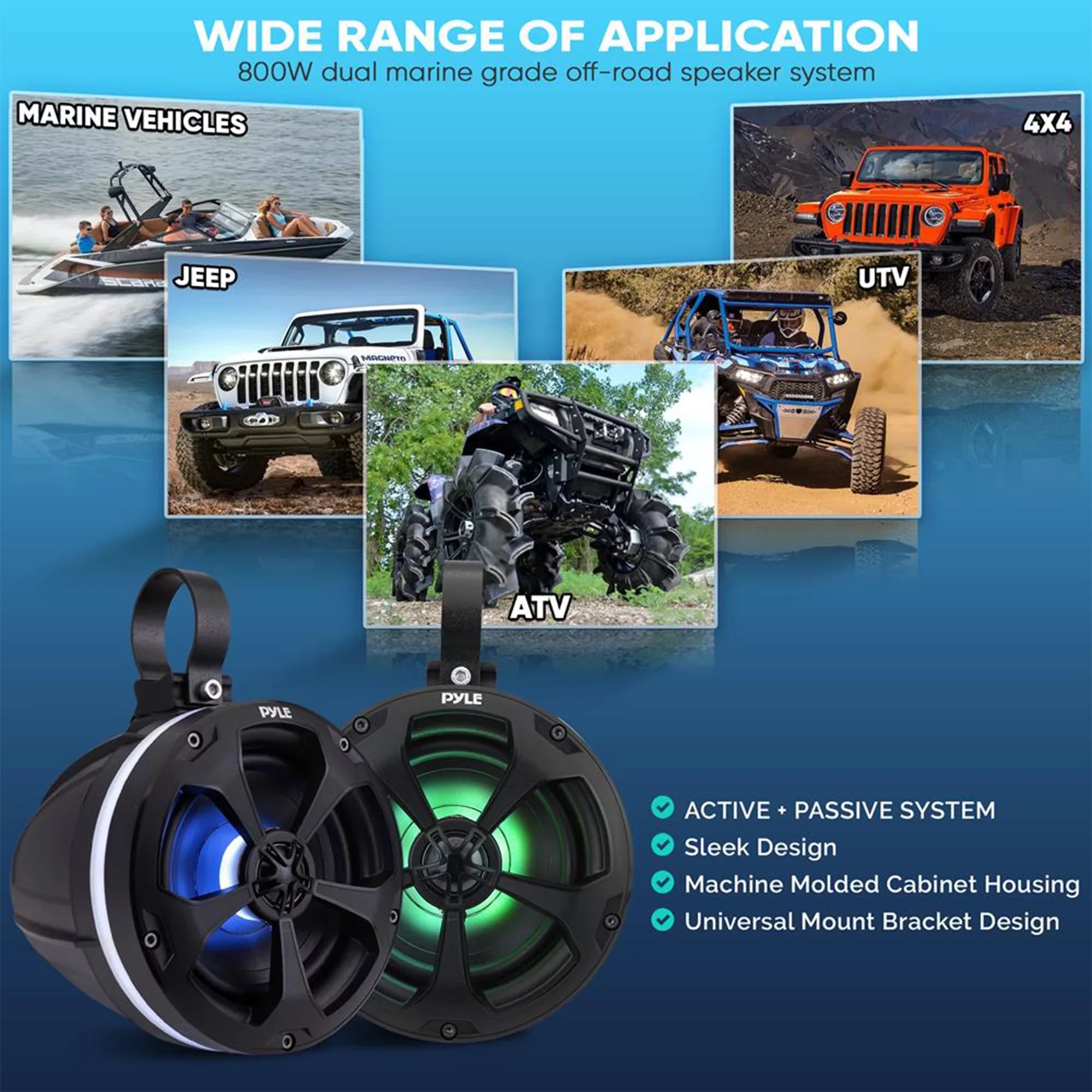 Pyle 5.25 In 1,000 Watt 2 Channel Waterproof Off Road Boat and  Speakers