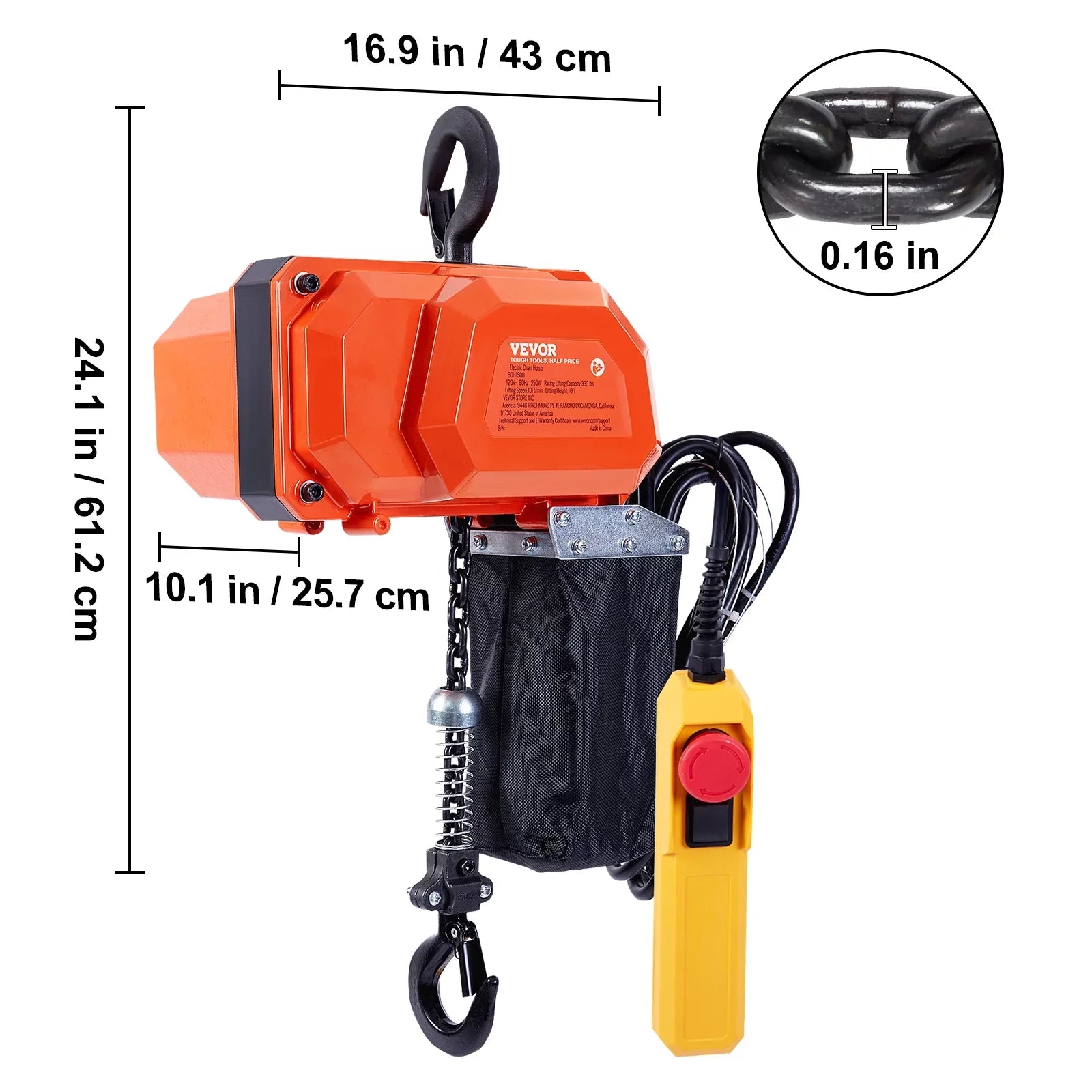 Electric Chain Hoist Single Phase Crane Hoist 330 lbs Load 10 ft Lifting