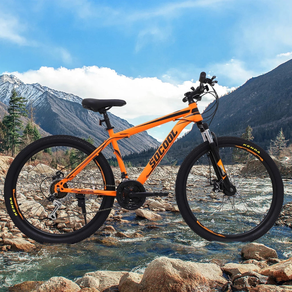 26 inch Mountain Bike, Disc Brake 21 Speed Bike for Adult or Teens, Road bike with Full Suspension Fork City Bikes, Orange and Black,
