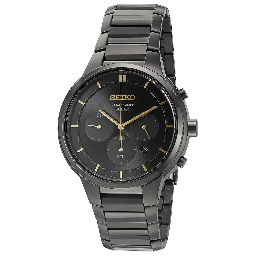Seiko Men's  Core Chronograph Solar Powered Black Ion-plated Stainless Steel Band Watch