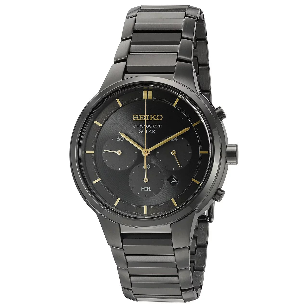 Seiko Men's  Core Chronograph Solar Powered Black Ion-plated Stainless Steel Band Watch