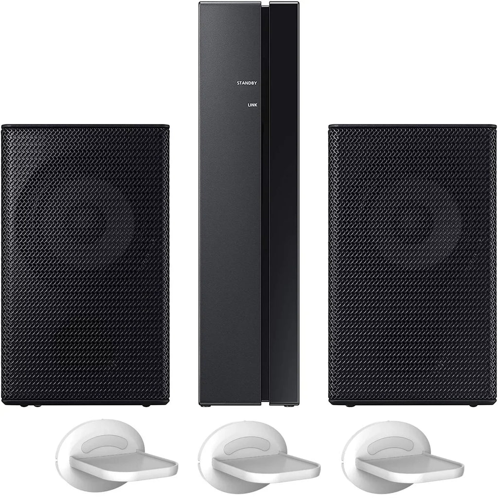 Samsung -9100S Wireless Rear Speaker Kit 2.0ch -9100S/ for Soundbar Surround Sound Home Theater Expansion Bundle with Deco Gear Pack of 3 Wall Mount Shelf Stands