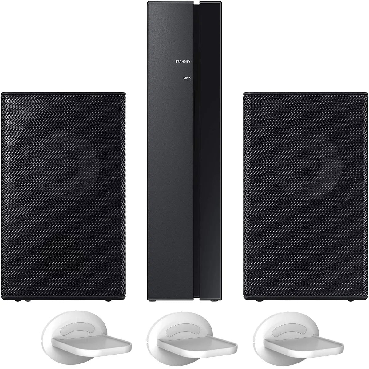 Samsung -9100S Wireless Rear Speaker Kit 2.0ch -9100S/ for Soundbar Surround Sound Home Theater Expansion Bundle with Deco Gear Pack of 3 Wall Mount Shelf Stands