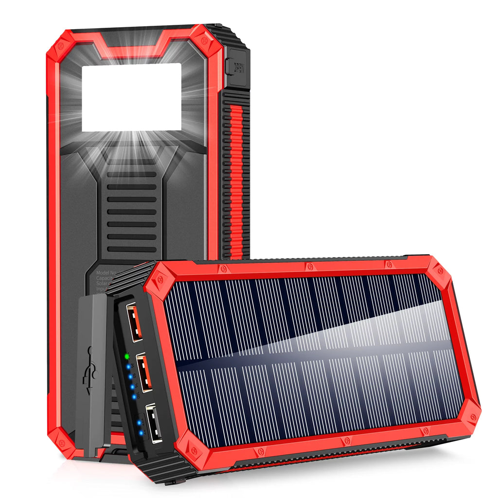 Portable Solar Power Bank 30000mAh, Wireless Solar Charger External Backup Battery, 3 Fast Charger Output Ports & 4  Flashlight
