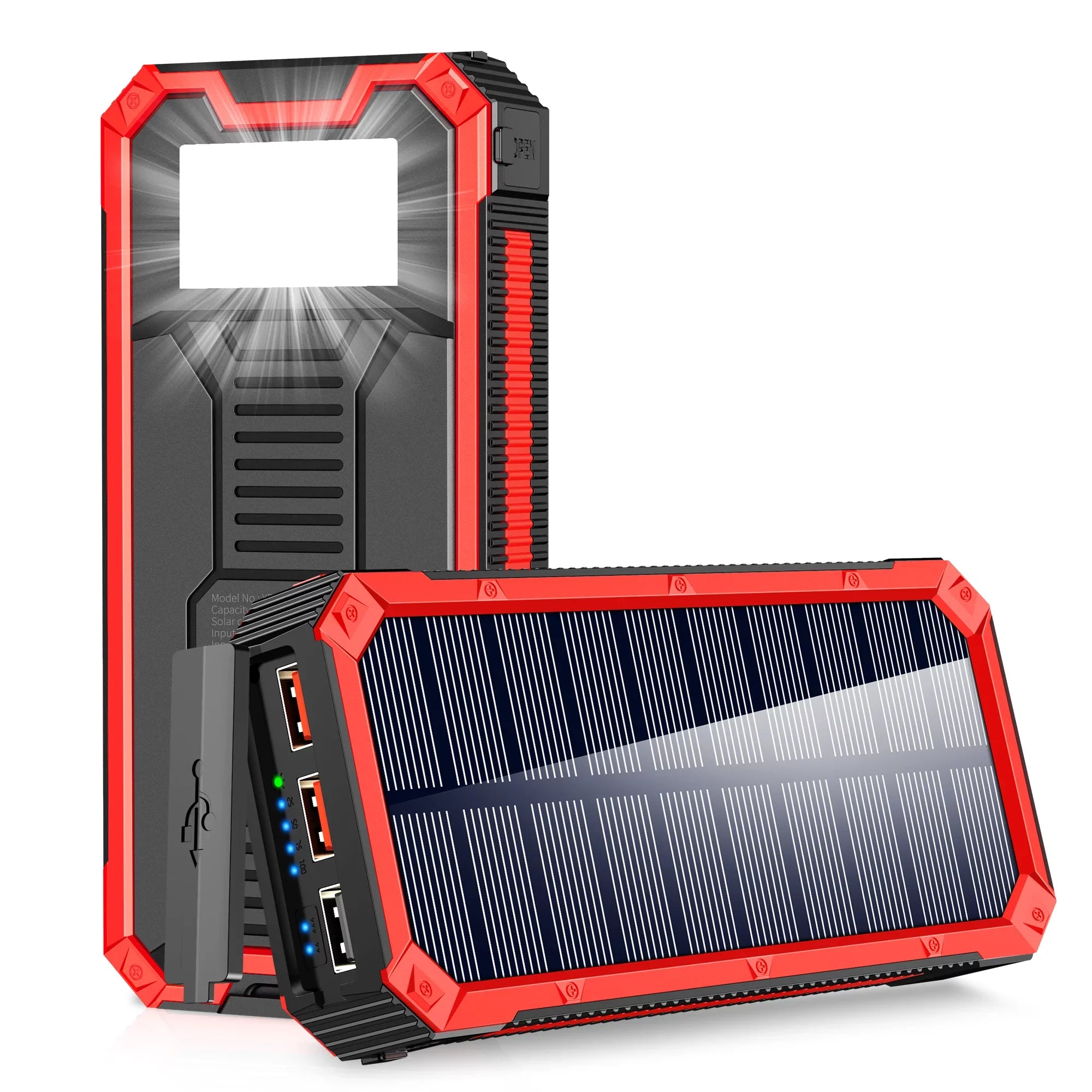 Portable Solar Power Bank 30000mAh, Wireless Solar Charger External Backup Battery, 3 Fast Charger Output Ports & 4  Flashlight