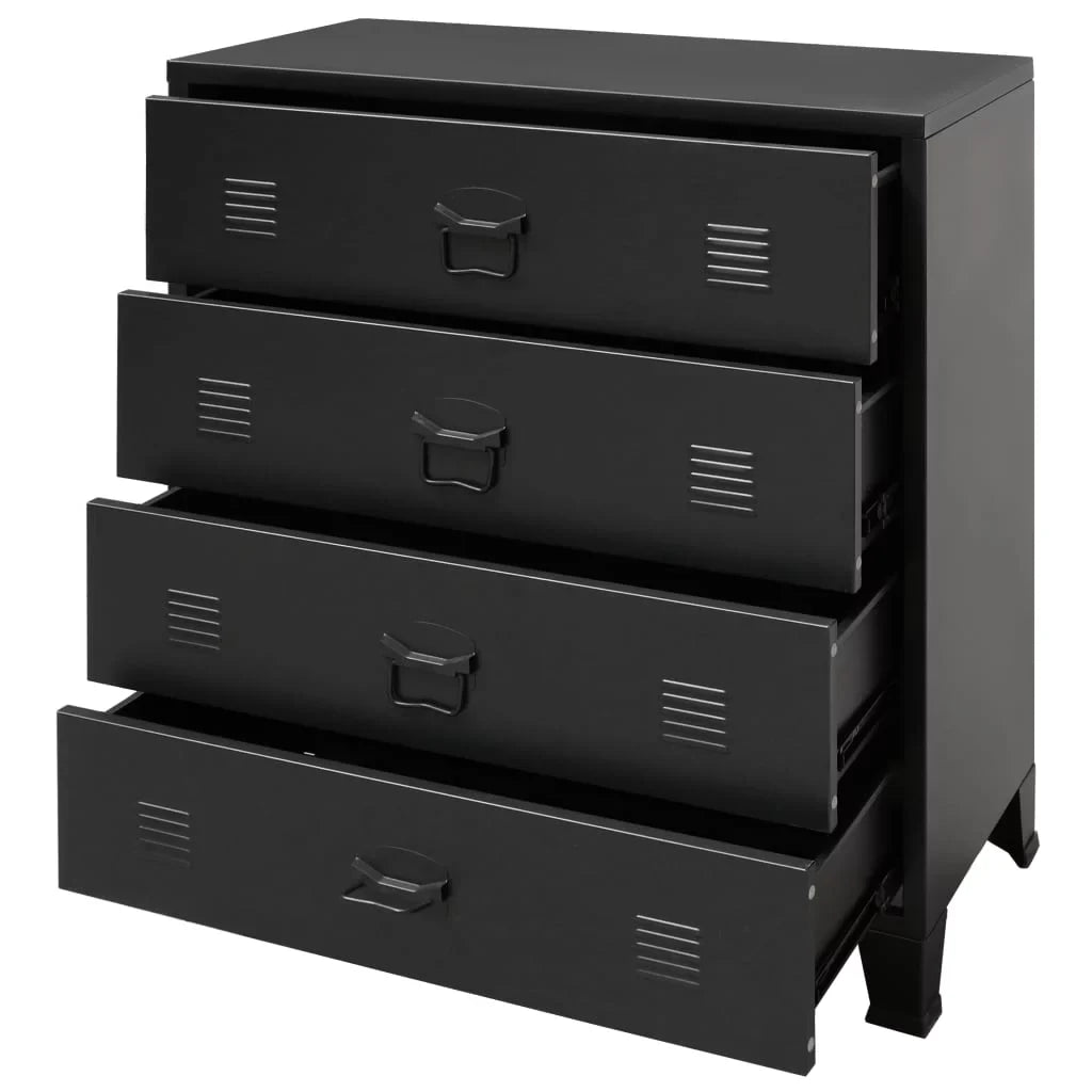 Anself Industrial Style 4 Drawer Dresser Storage Chest with Handles Metal End Side Cabinet Bedroom Living Room Entryway Hallway Furniture Decor 30.7 x 15.7 x 36.6 Inches ( x  x ) Black