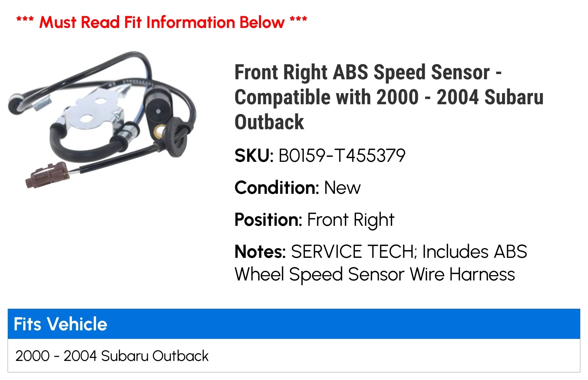 Front Right  Speed Sensor - Compatible with 2000 - 2004 Subaru Outback 2001 2002 2003