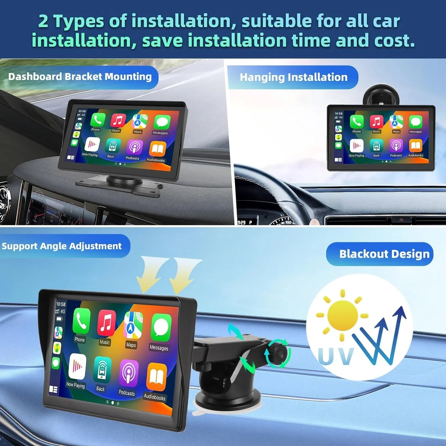 Podofo 12-30V 7" Portable Touch Screen Car Stereo Radio Wireless Carplay Android Auto Mirror Link  Bluetooth / for Car Suv Van Pickup, with Backup Camera
