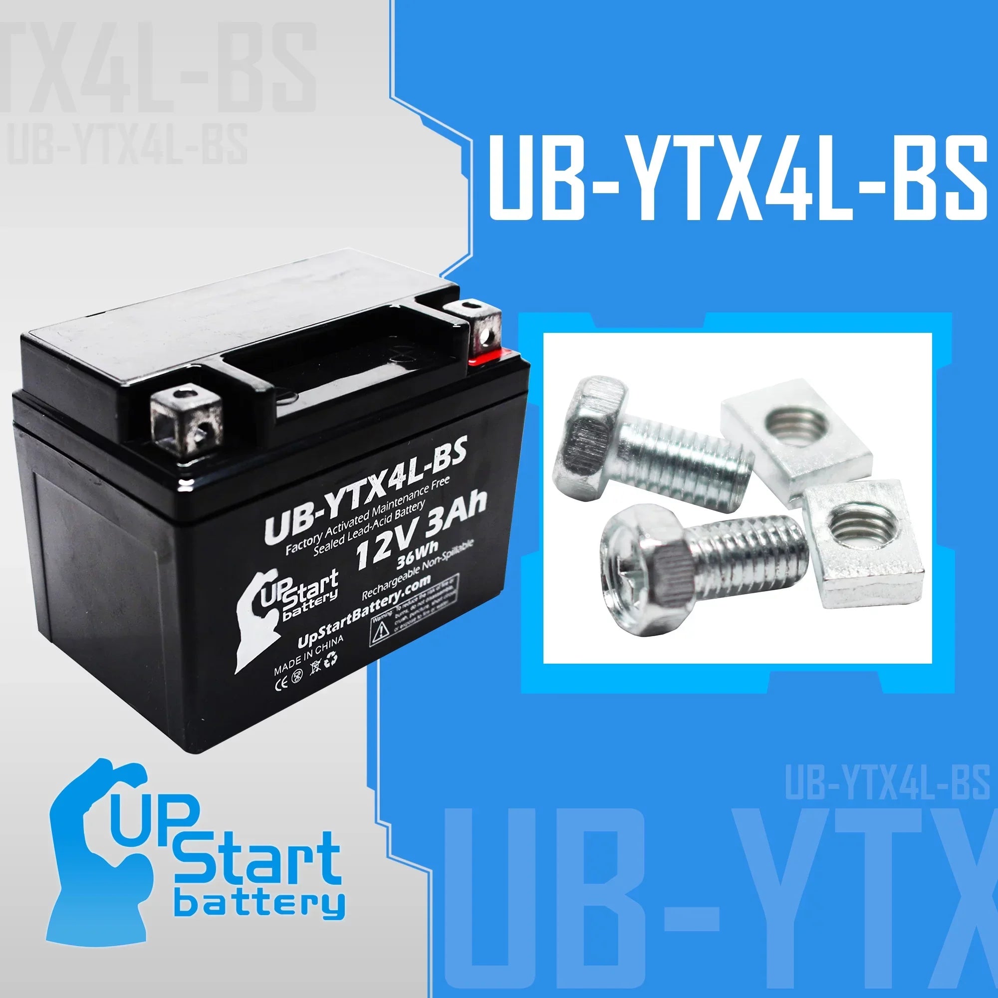 4-Pack UpStart Battery Replacement for 2004 Bombardier (Can-Am) , , Quest 90CC Factory Activated, Maintenance Free,  Battery - 12V, 3Ah, --
