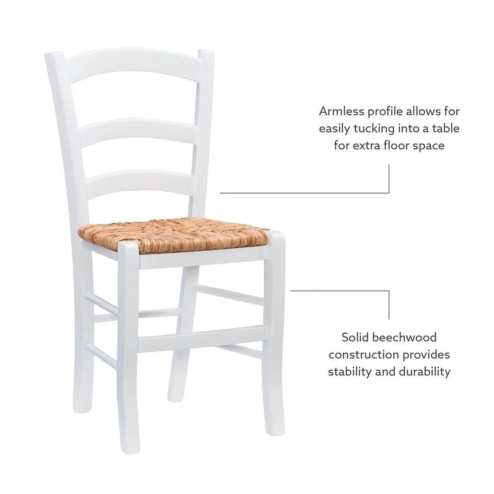Linon Karsyn Set of Two Wood Side Chairs Ladder Back Rush Seat in White Finish