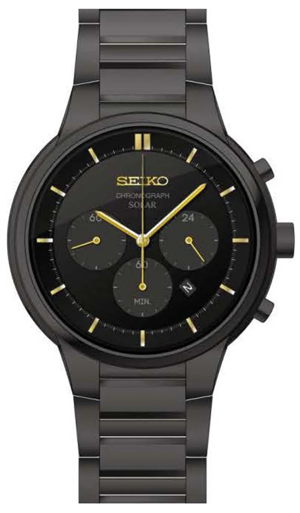 Seiko Men's  Core Chronograph Solar Powered Black Ion-plated Stainless Steel Band Watch