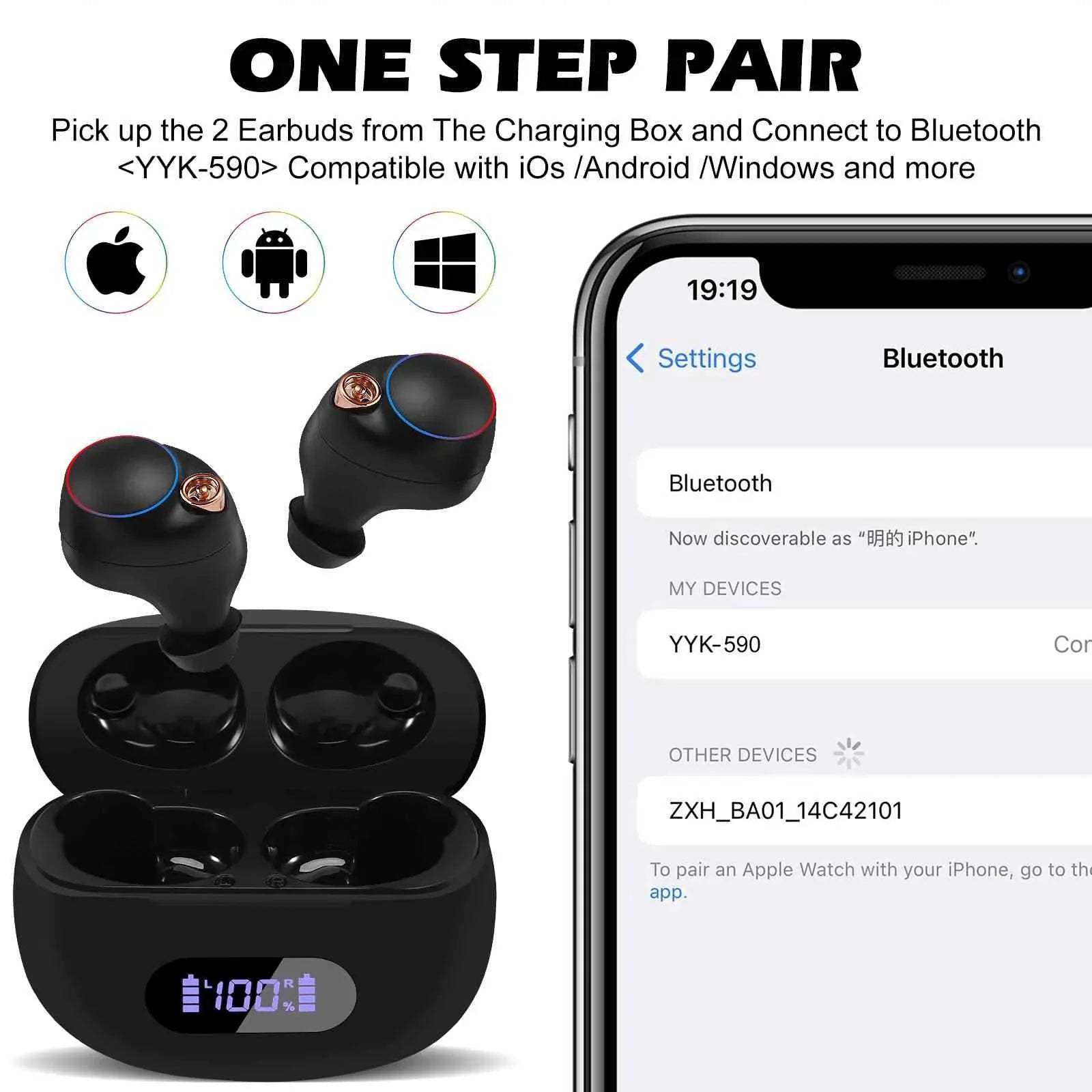 UrbanX True Wireless Bluetooth Earbuds + Charging Case, Black, Dual Connect,  Water Resistance, Bluetooth 5.2 Connection, Balanced, Bass Boost Compatible with Lenovo Pad