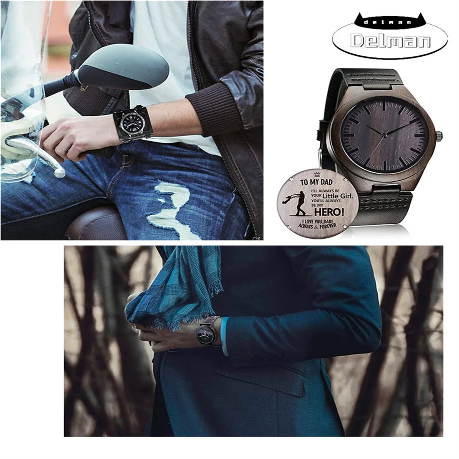 Customized Engraved Wooden Watch, Casual Handmade Wood Watch for Men Women Husband Wife Dad Mom Son Family