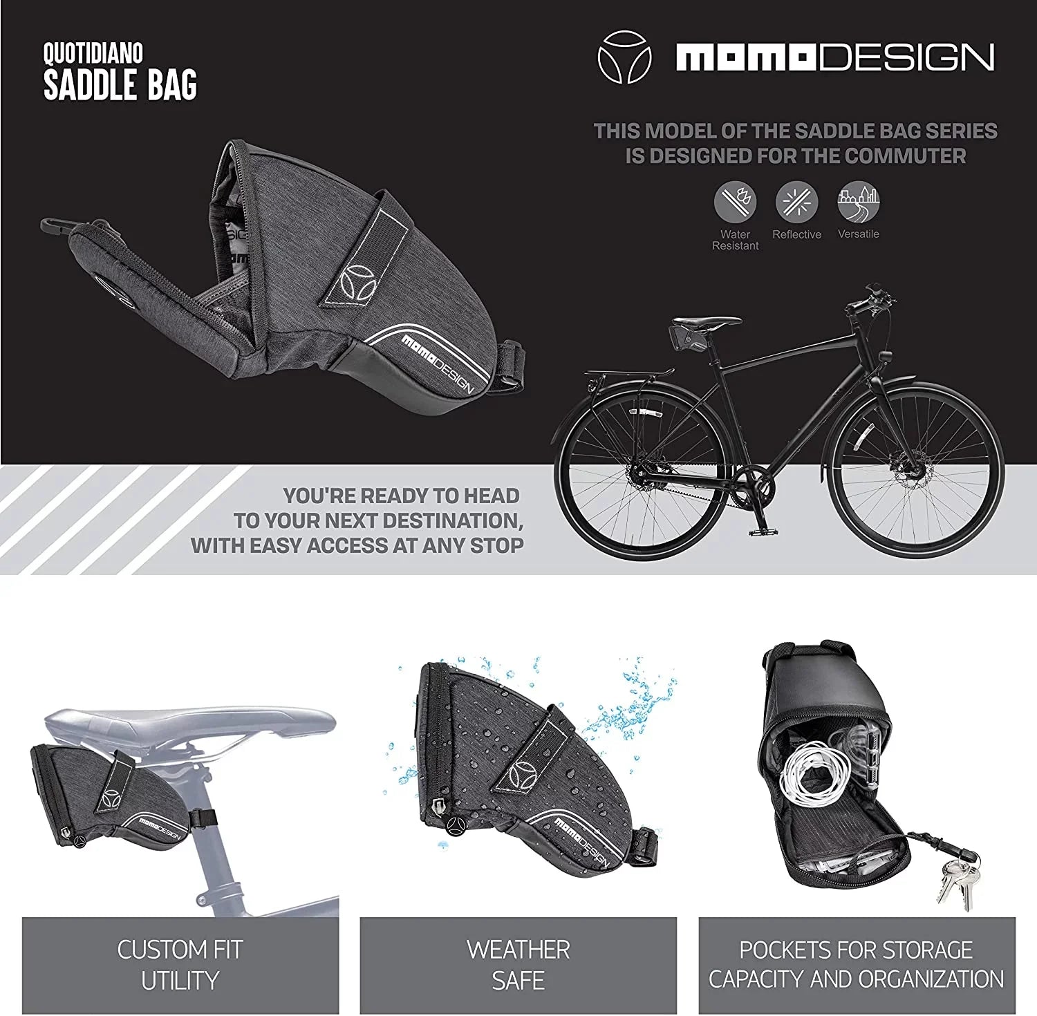 Bike  Saddle Bag  Weather Safe  Perfect for Storage  Led Tail Light & Reflective Design  Capacity of 1.2