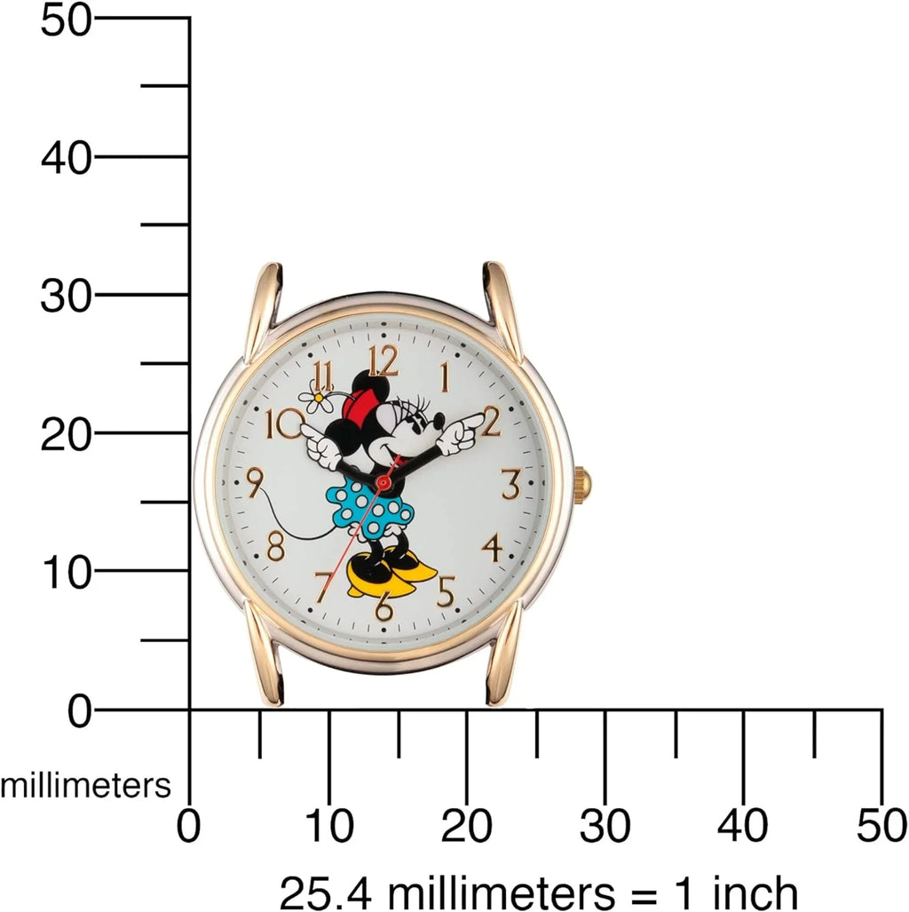 Disney Minnie Mouse Women's Two Tone Cardiff Alloy Watch, Brown Leather Strap,