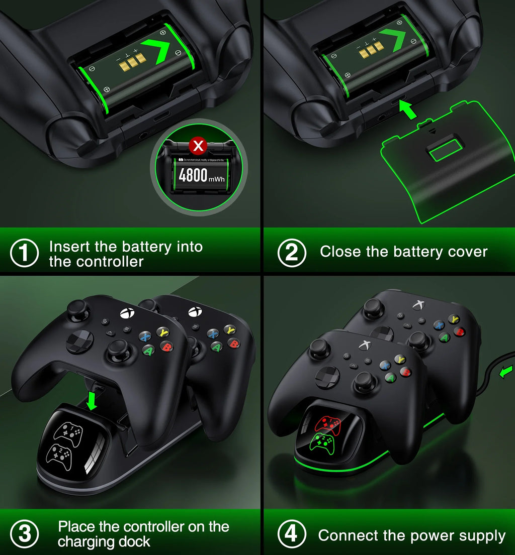 DinoFire Xbox Controller Charging Station with 2x4800mWh Rechargeable Battery Packs, Xbox Series  Controller Charger for Xbox Series |/Xbox one/Elite