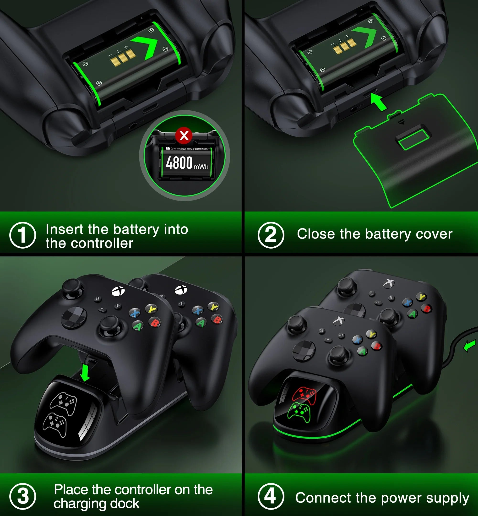 DinoFire Xbox Controller Charging Station with 2x4800mWh Rechargeable Battery Packs, Xbox Series  Controller Charger for Xbox Series |/Xbox one/Elite