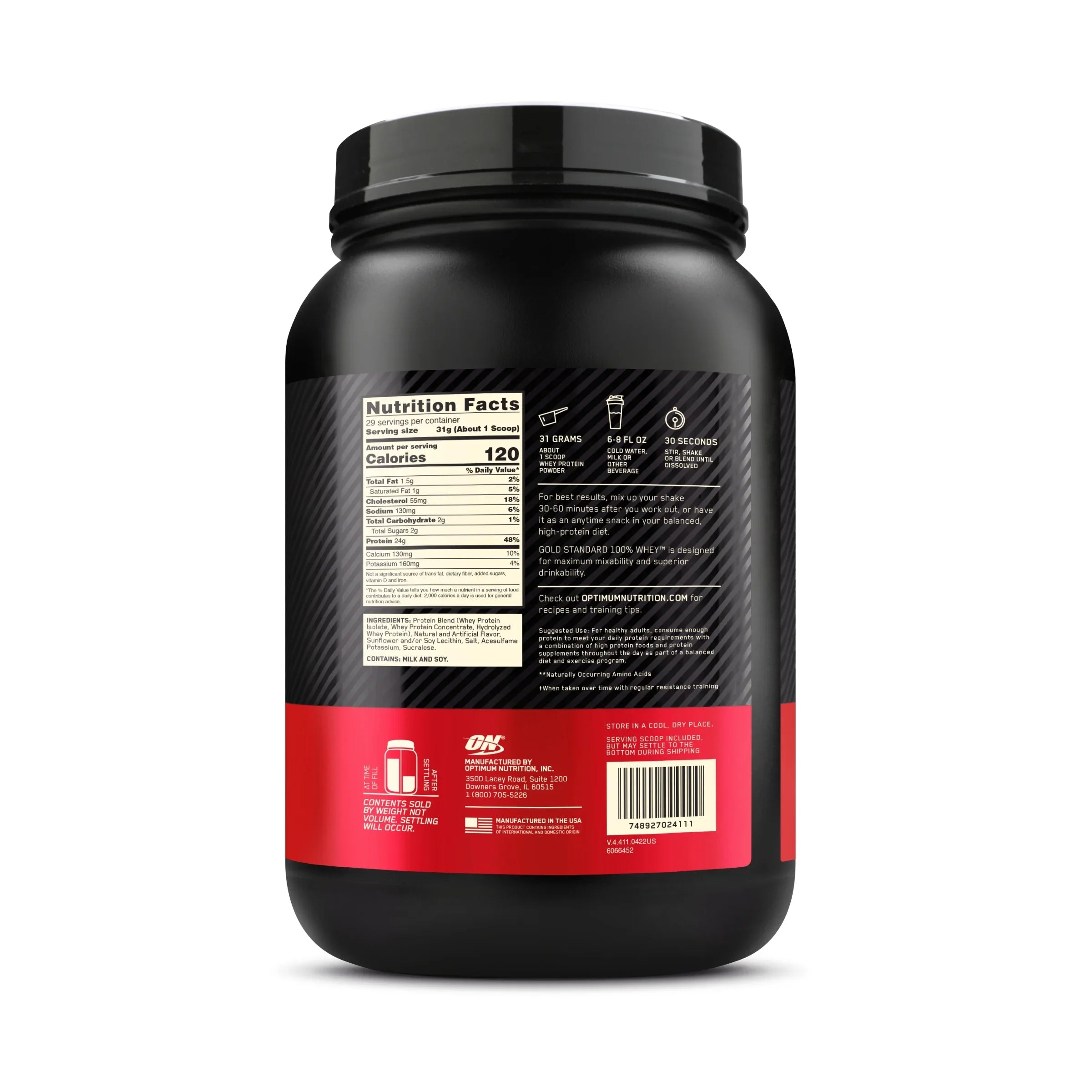 Optimum Nutrition, Gold Standard 100% Whey Protein Powder, French Vanilla Creme, 2 lb, 29 Servings