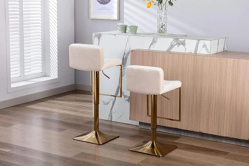 xrboomlife Velvet  Stools  Modern Swivel Counter Height Barstools  Height Adjustable Kitchen Stools for Island  Chairs Island Stools Chair Gold sillas para barra de cocina (Ivory  Set of