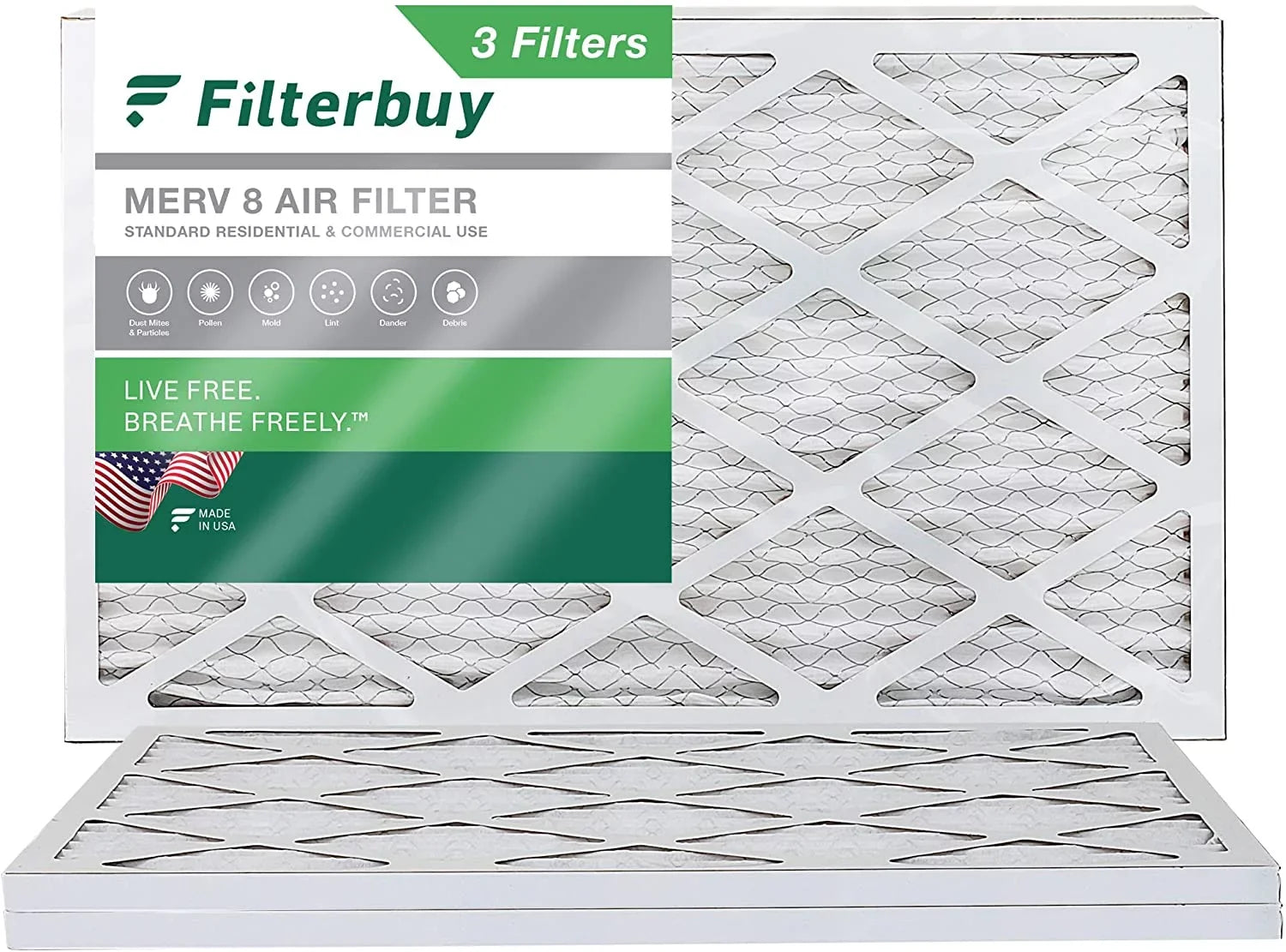 Filterbuy 14x30x1  8 Pleated   Furnace Air Filters (3-Pack)