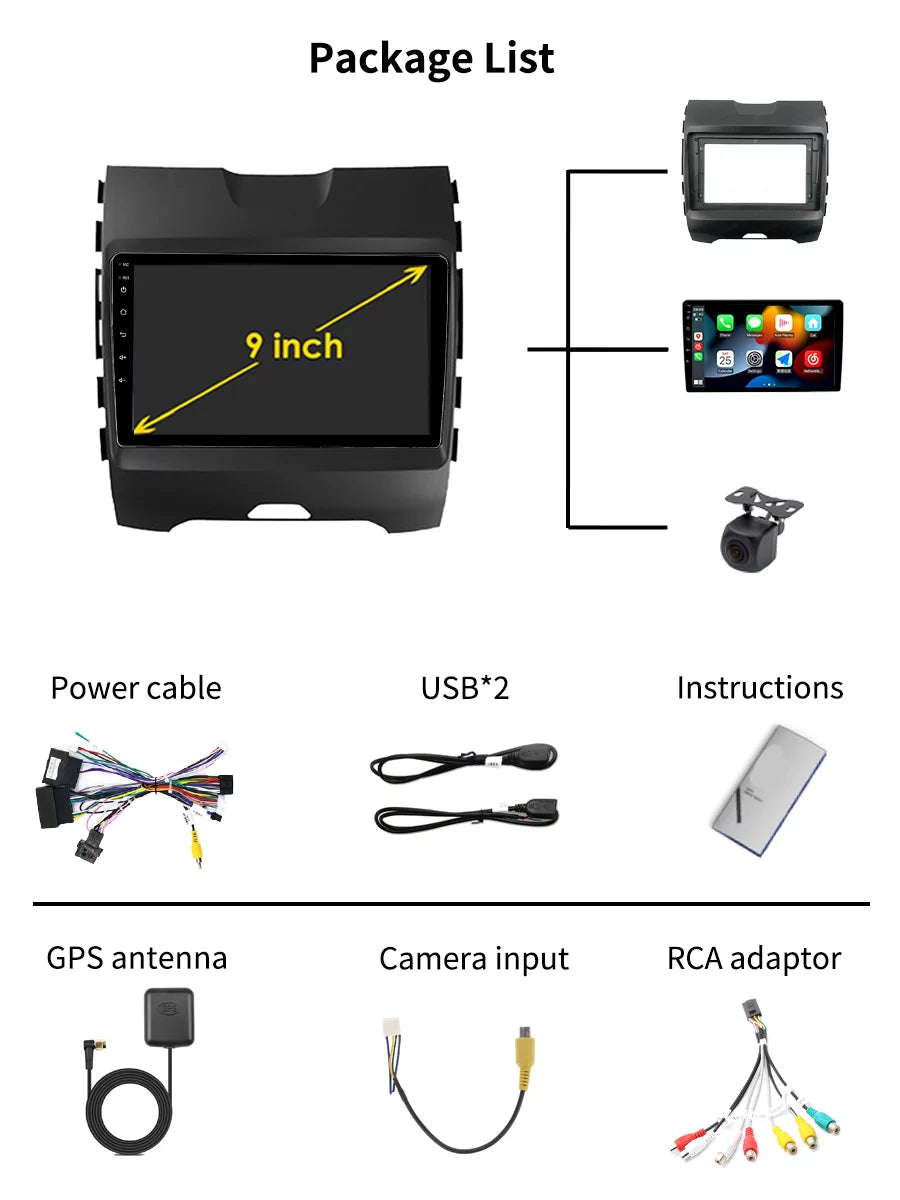Bluetoth Car Stereo Radio For Ford Edge 2 2015 - 2018 Android Screen Multimedia With Android Auto Carplay  Navigation