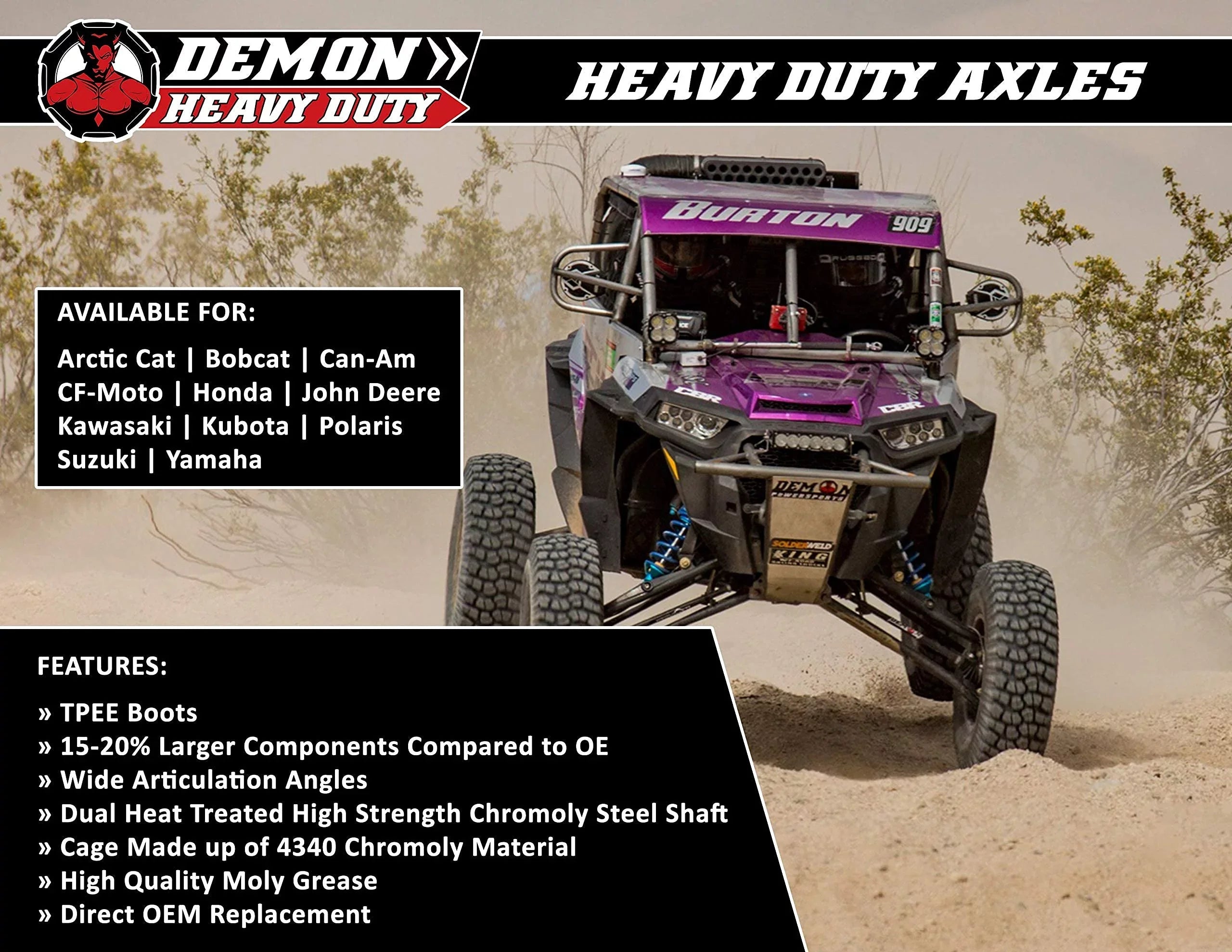 Demon Powersports Front Left Heavy Duty Axle (2016-23) Can Am Defender ///Max, Made of 4340 Chromoly Steel, Dual Heat Treated High Strength, Gives Wider Angles & in Molybdenum Grease