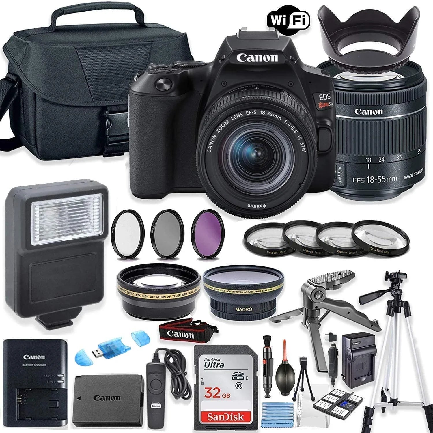 Canon  Rebel   with - 18-55mm  Lens, 32GB Memory, Case, Flash, and Accessory Bundle