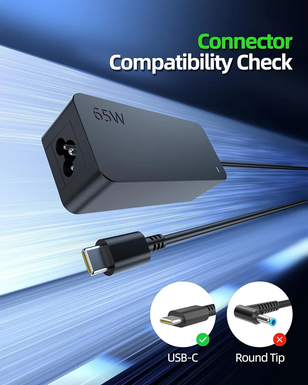 65W 45W - Fast Charger for  Elitebook, Probook, Spectre x360, Envy x360, Chromebook 14, Elite x2 Laptop - (Safety