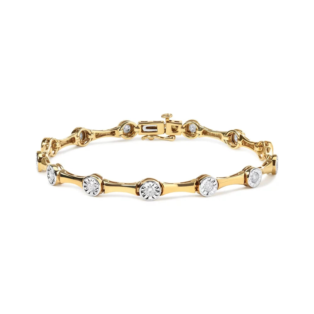 Haus of Brilliance 10K Yellow Gold Plated .925 Sterling Silver 1.0 Cttw Womens Miracle Set Round cut Box Clasp Diamond Bezel Style Station Link Bracelet (- Color,  Clarity) - Size 7"