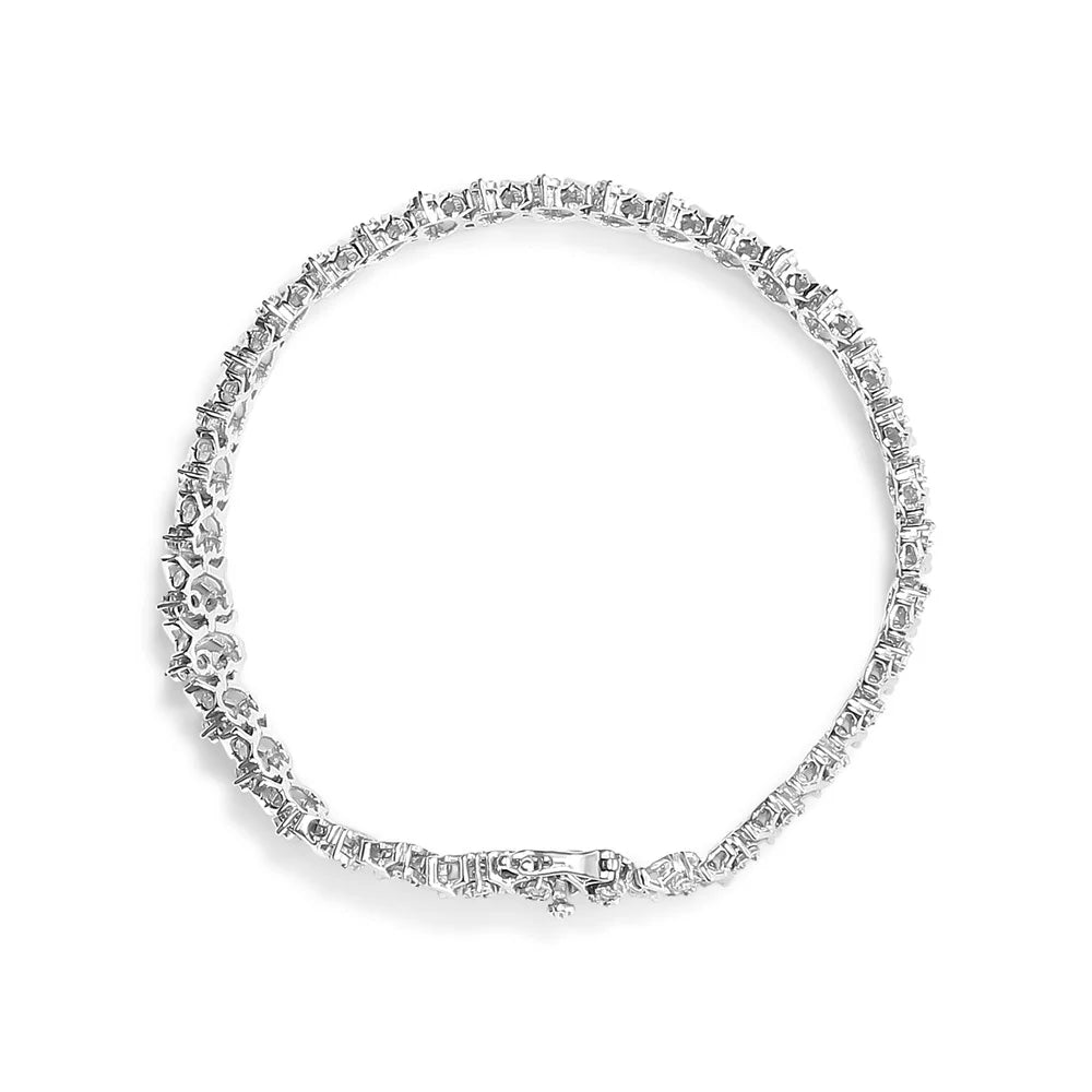 Haus of Brilliance .925 Sterling Silver 1.0 Cttw Womens Miracle Set Round cut Box Clasp Diamond 3 Row Wave Link Bracelet (- Color, - Clarity) - 7.25" Inches