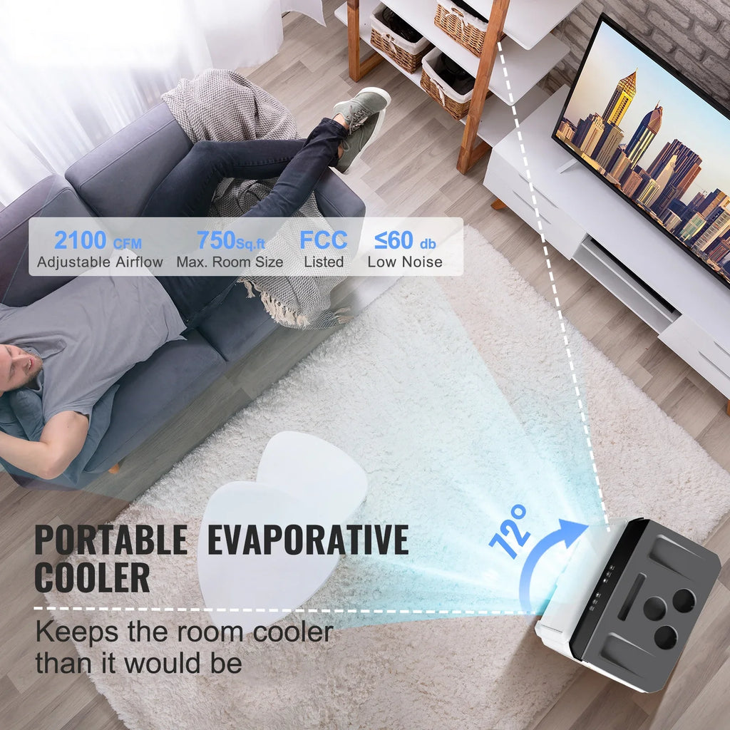 Evaporative Cooler Swamp Cooler 3-in-1 2100  7 Gal 12h Timer Air Humidifier