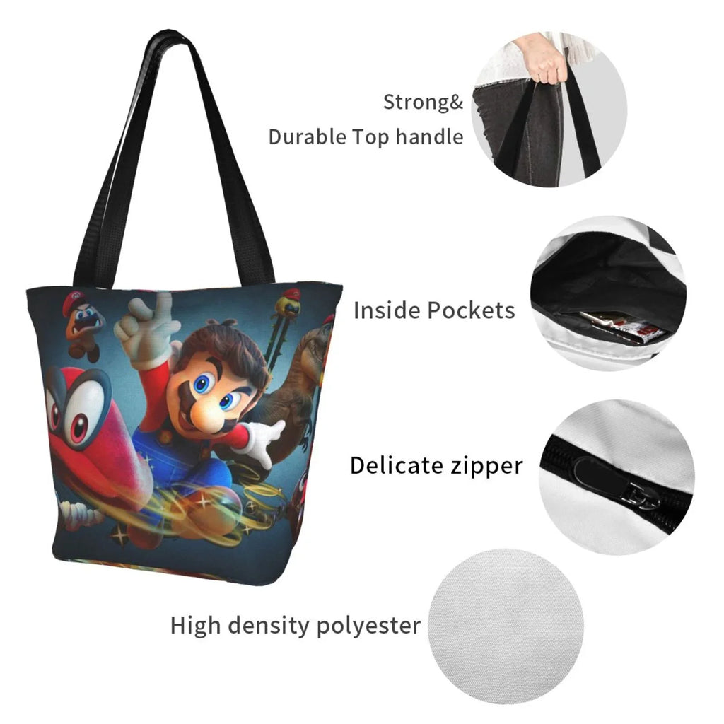 Super Mario Odyssey Women's Tote Bag Large Capacity Shoulder Handbag For Travel Beach Shopping Business Work School