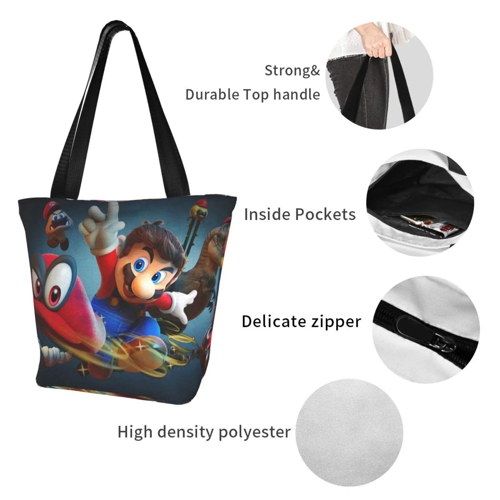 Super Mario Odyssey Women's Tote Bag Large Capacity Shoulder Handbag For Travel Beach Shopping Business Work School