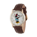 Disney Minnie Mouse Women's Two Tone Cardiff Alloy Watch, Brown Leather Strap,