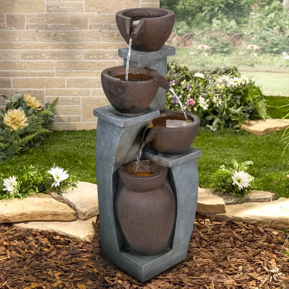 Outdoor Water Fountain with  Lights - 22.0 - Elevate Your Outdoor Ambiance