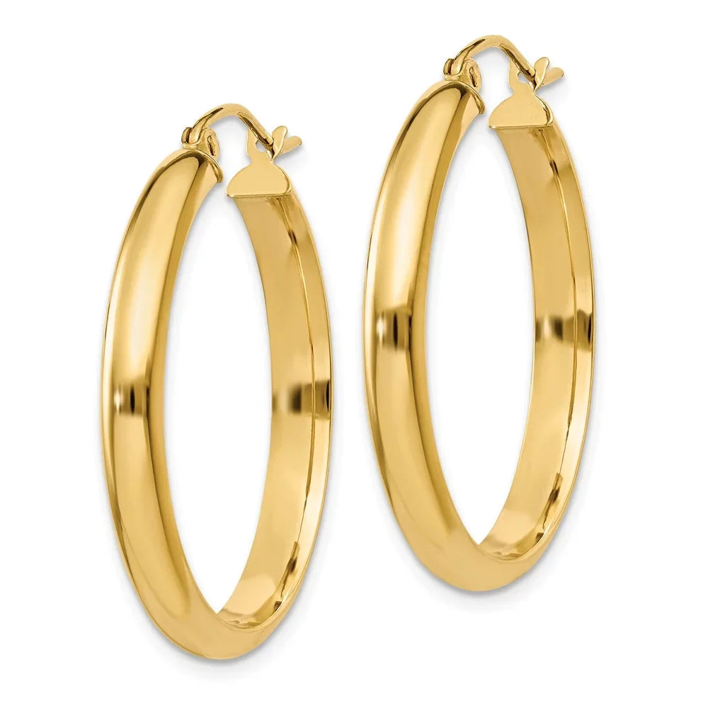 Real 14kt Yellow Gold Round Tube Hoop Earrings; for Adults and Teens; for Women and Men