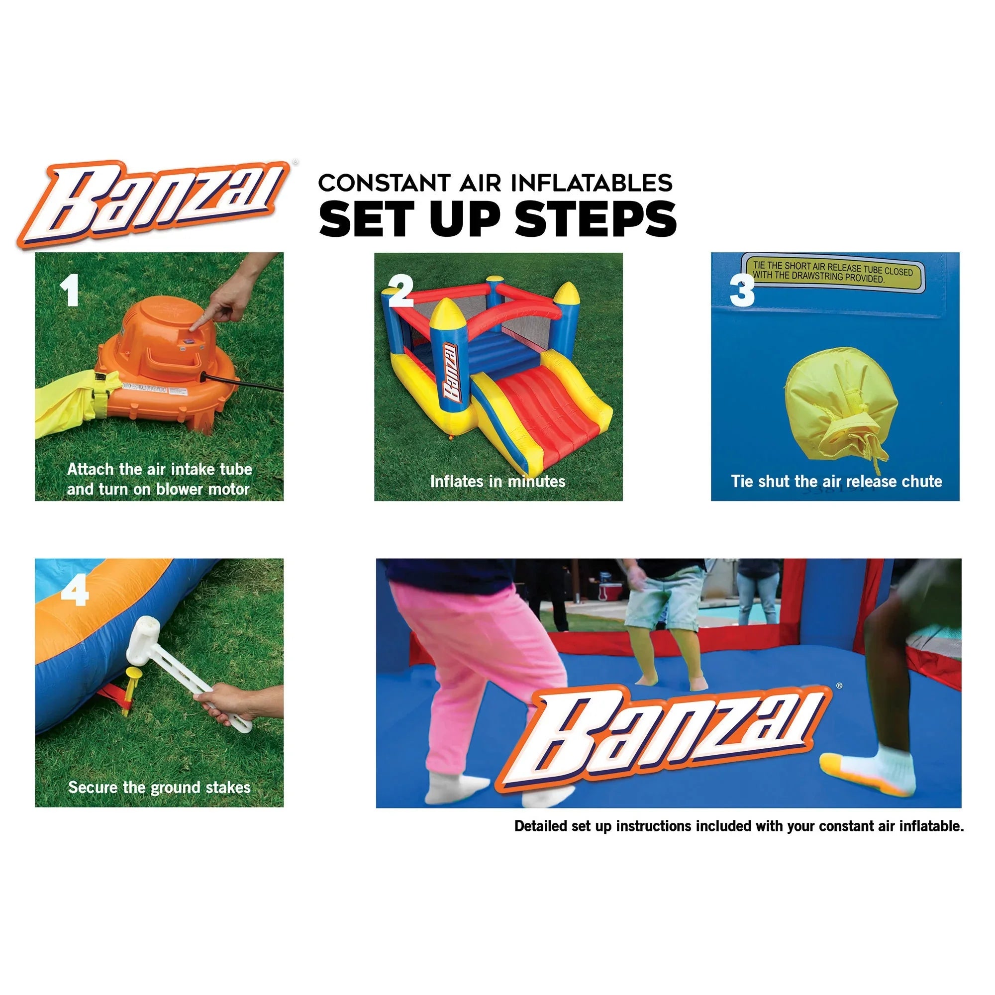 Banzai Slide ’ Fun Complete Bounce House Set with 2 Slides and Air Blower