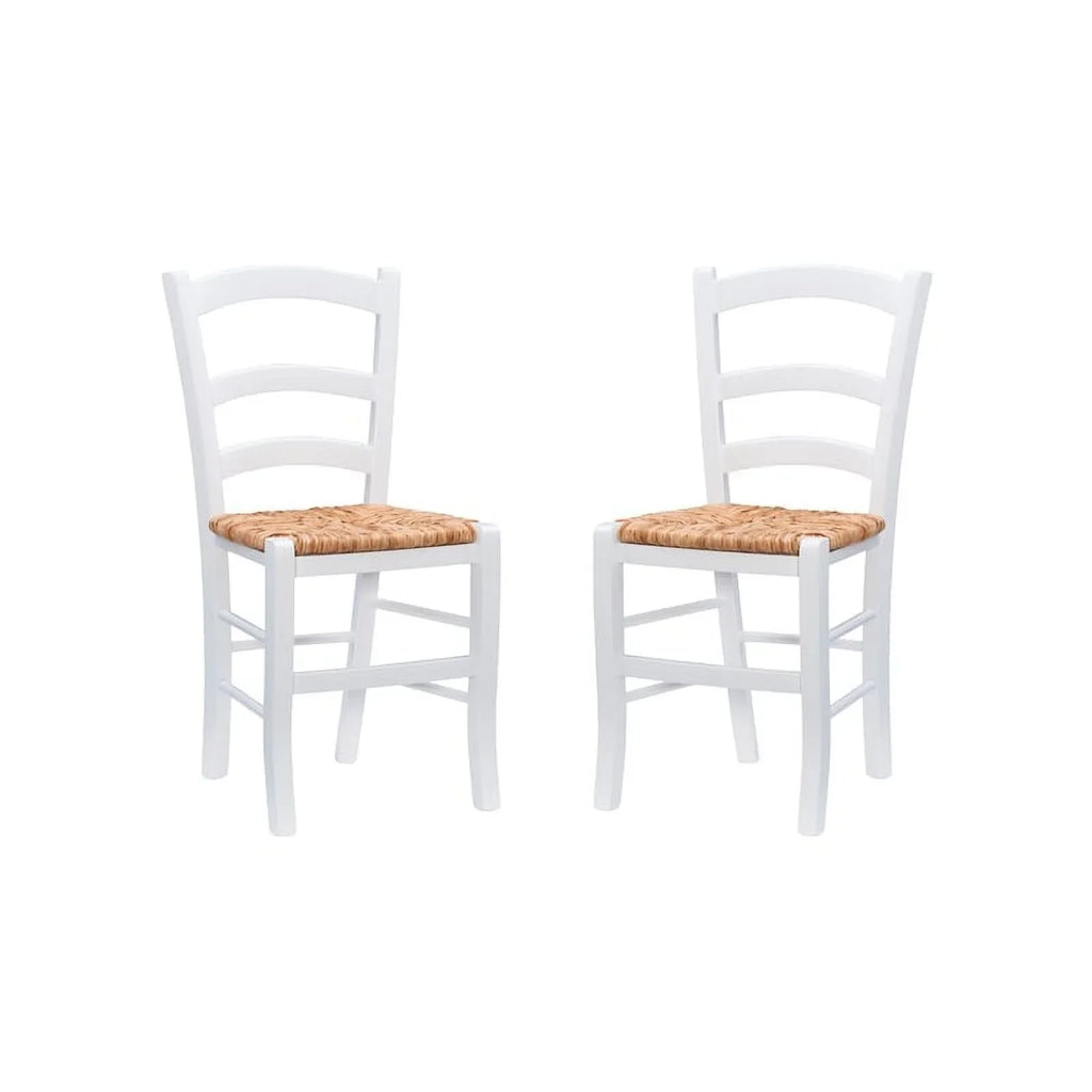Linon Karsyn Set of Two Wood Side Chairs Ladder Back Rush Seat in White Finish