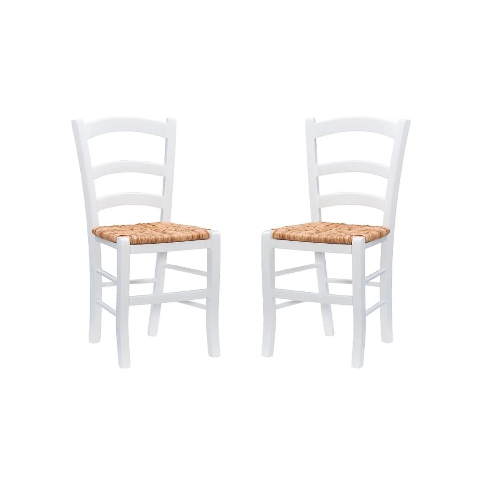 Linon Karsyn Set of Two Wood Side Chairs Ladder Back Rush Seat in White Finish